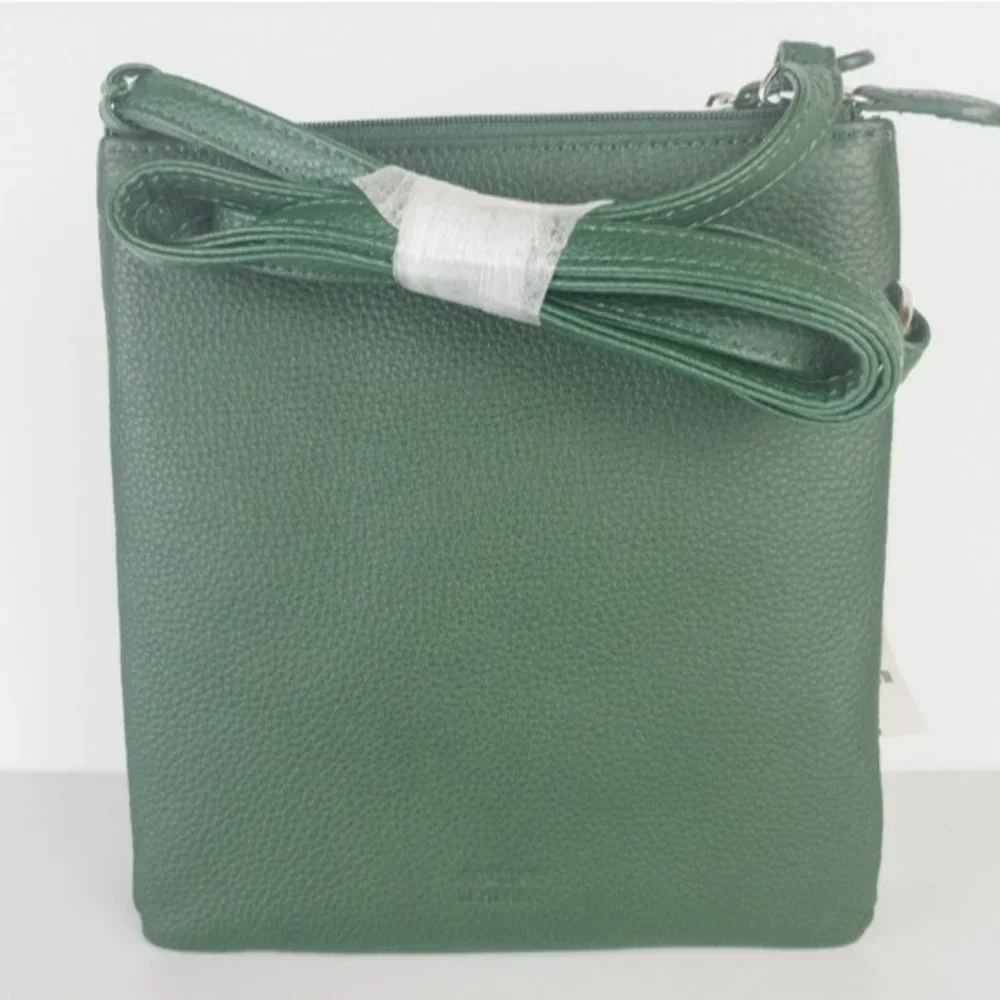 Giani Bernini Triple Zip Pebble Leather Dasher Crossbody- Hunter Green - Picture 3 of 3